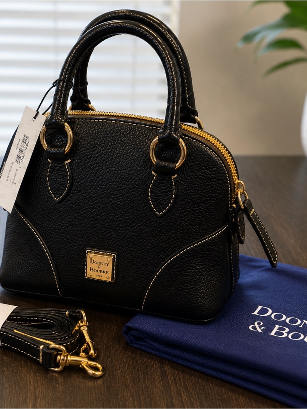 Dooney & Bourke Black Pebbled Leather Mini Satchel with Gold Hardware